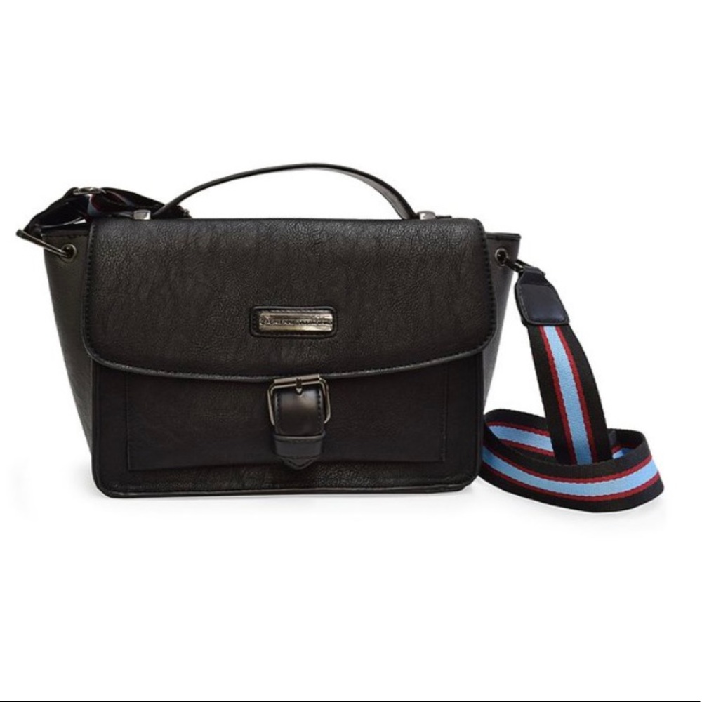 Black Earn Your Stripes Flap-Top Satchel